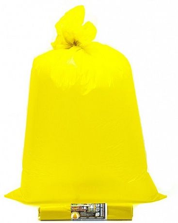 Мешки для мусора 120 литров, 40 мкм, в рулоне 10 штук, желтые, 70x110 см, 2 слоя, Премиум  - Вид 3